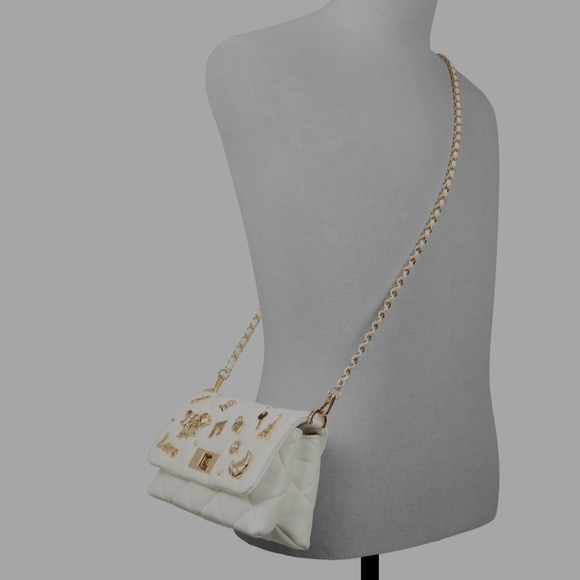 Aldo White Quilted Clutch with Gold Charms - Picture 8 of 8